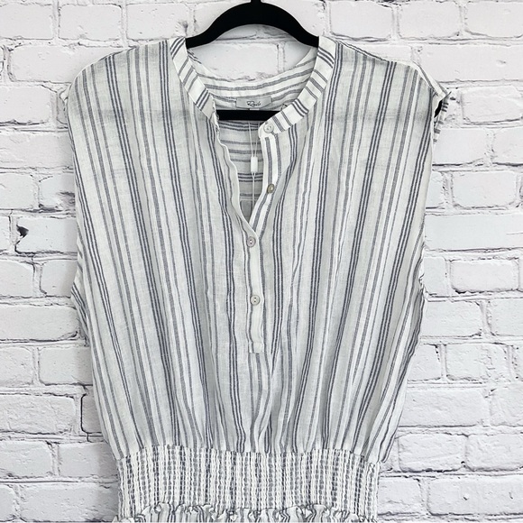 New Rails Angelina Cape May Stripe Dress Smocked Linen Blend Size Large - Picture 3 of 7